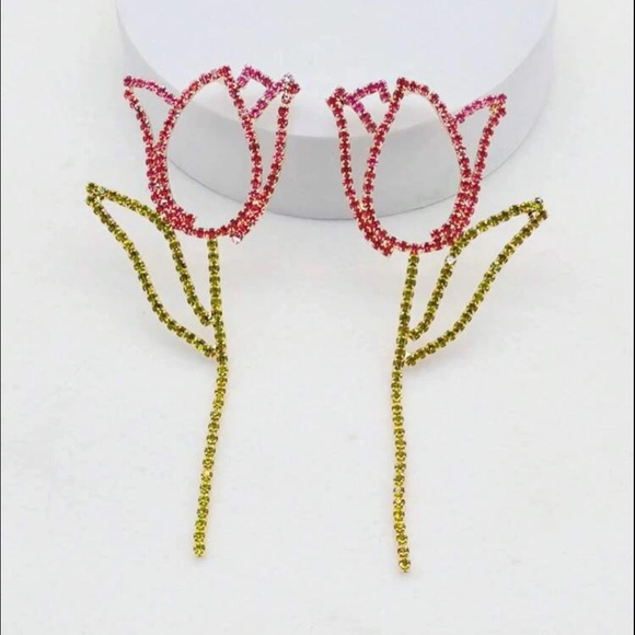 Gemstone Flower Earrings - Picture 3 of 6